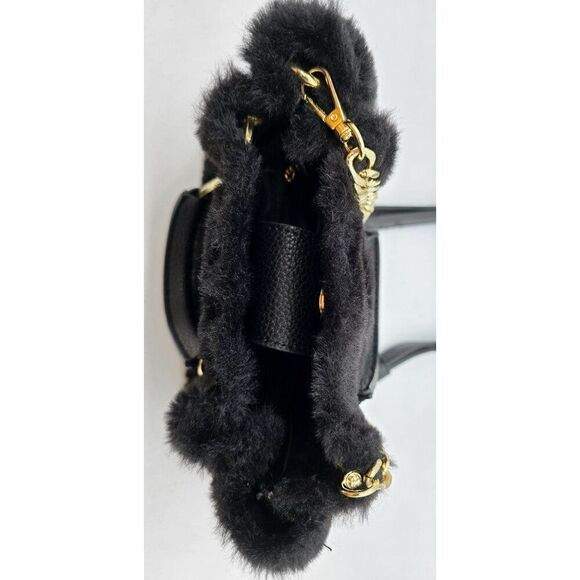 Isaac Mizrahi Faux Fur Handbag With Gold Chain Strap & Adjustable Handle - Picture 2 of 7